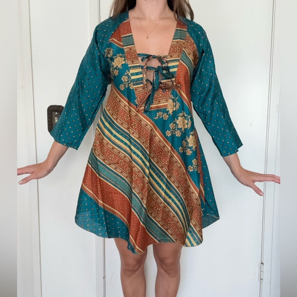 India Boutique Teal and Rust Floral Tunic / Dress